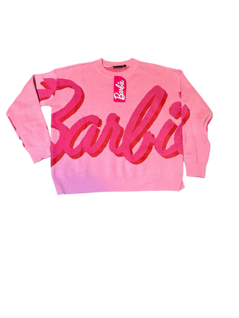 Barbie Pink Ombre Script Crewneck Sweater Womens Size XS - Picture 7 of 9